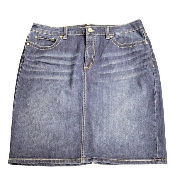 Nine West Distressed Denim Blue Jean Skirt - Picture 2 of 8